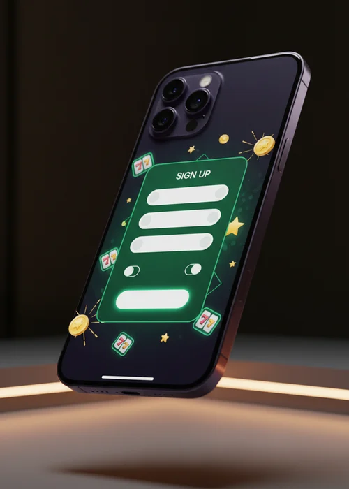 Screenshot of the 123Casino registration form on a mobile phone, showing email and password fields for quick sign-up.